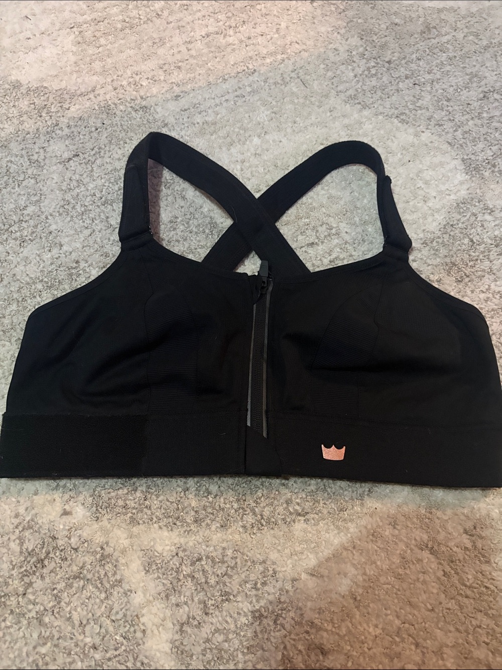 SHEFIT Black Front-Zip Sports Bra with Cross-Back Straps